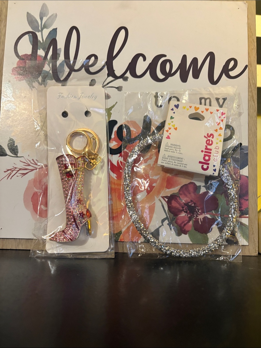 2 piece Fashion Jewelry Pink Crystal High Heel Keychain & Claire’s Keychain